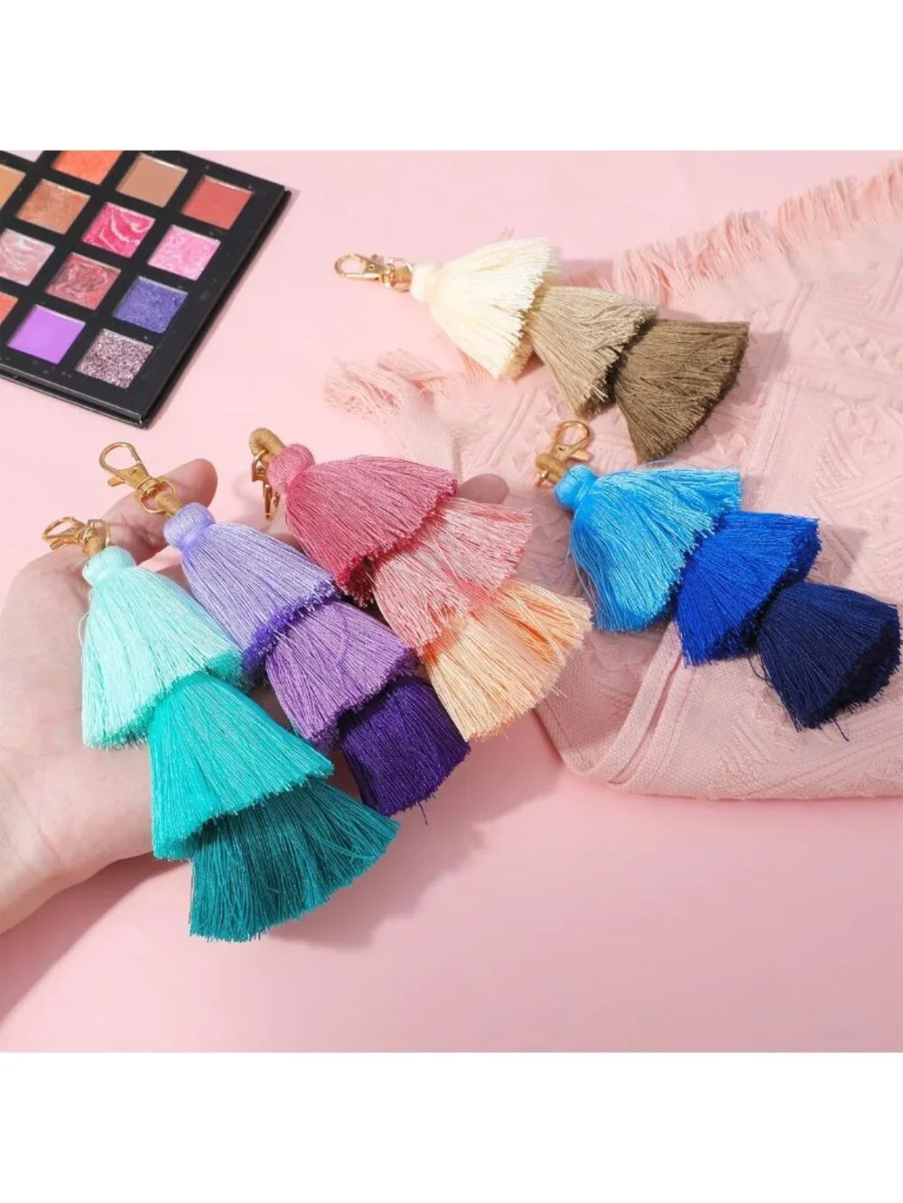 Colorful Pom Pom Tassel Keychain Set - Cute Bohemian Bag Charms for Women (20